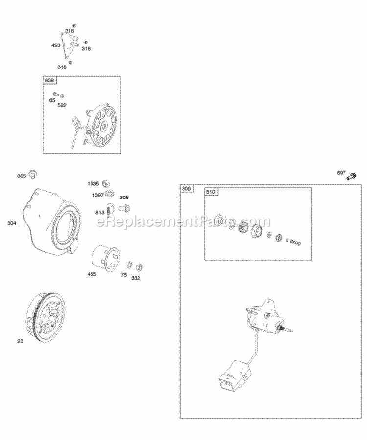 Blower HousingShrouds Electric Starter Flywheel Rewind Starter Diagram and Parts List for 084233-0199-E8  Briggs and Stratton Engine